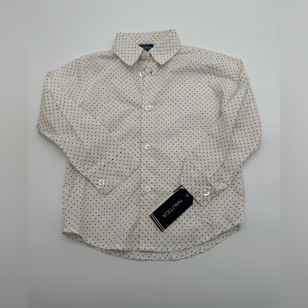 NAUTICA Kid’s Button Down Collared Dress Shirt Sz 4 Regular NWT White Design